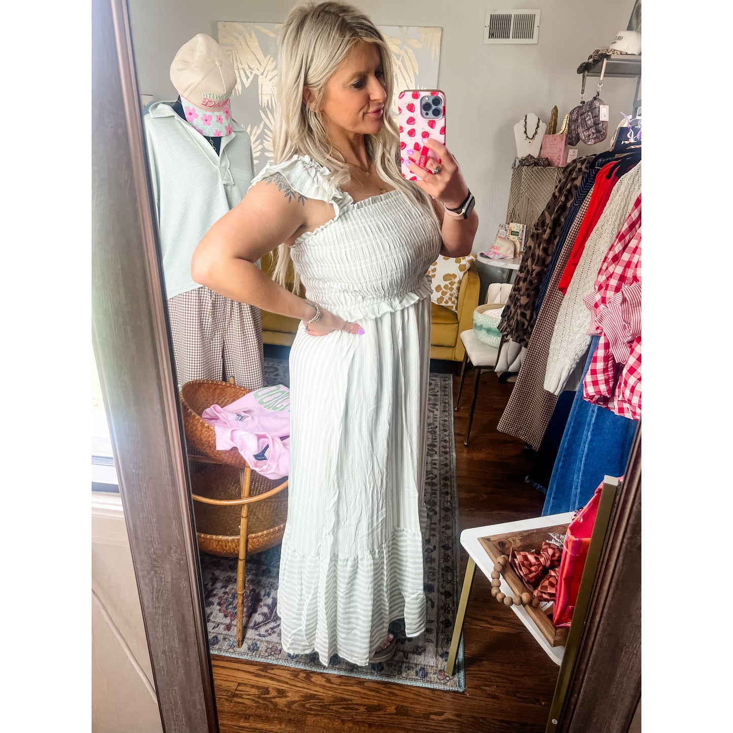 Olive and Stripes Smocked Dress