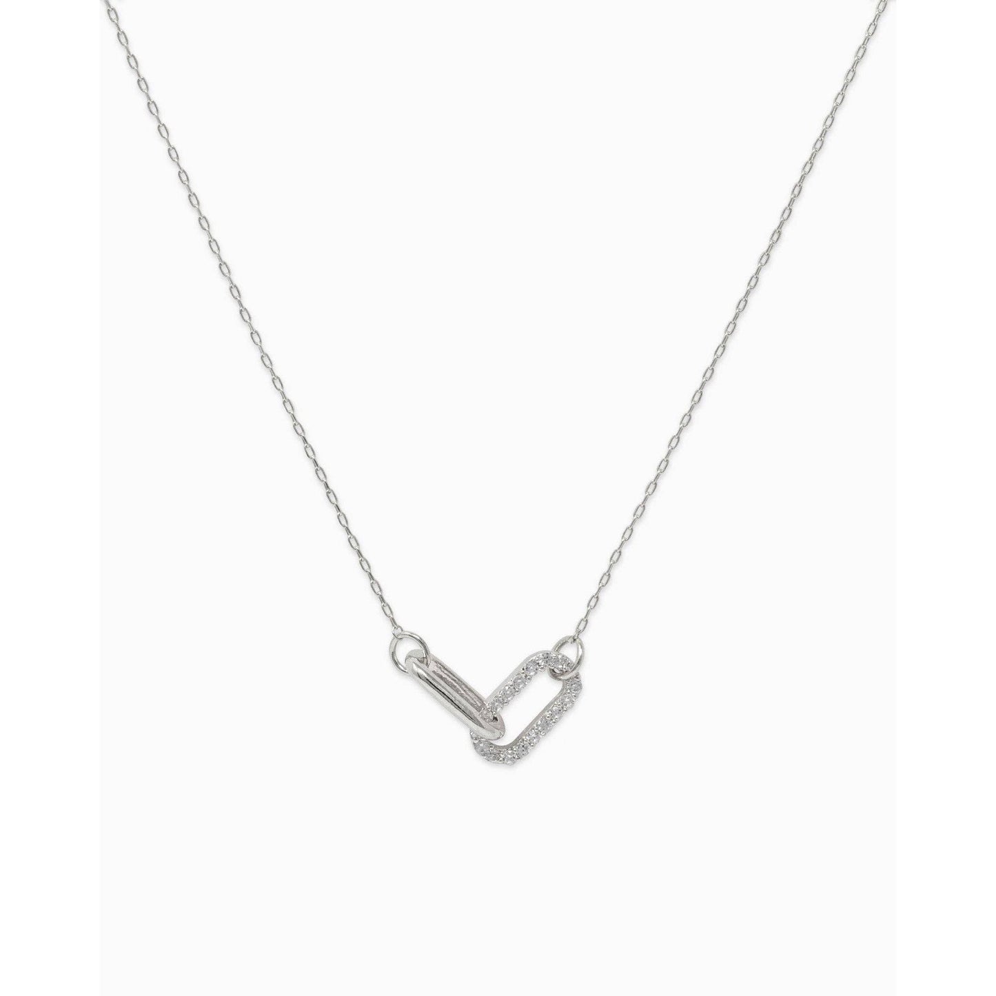 Contrast CZ Clip Link Pendant Necklace