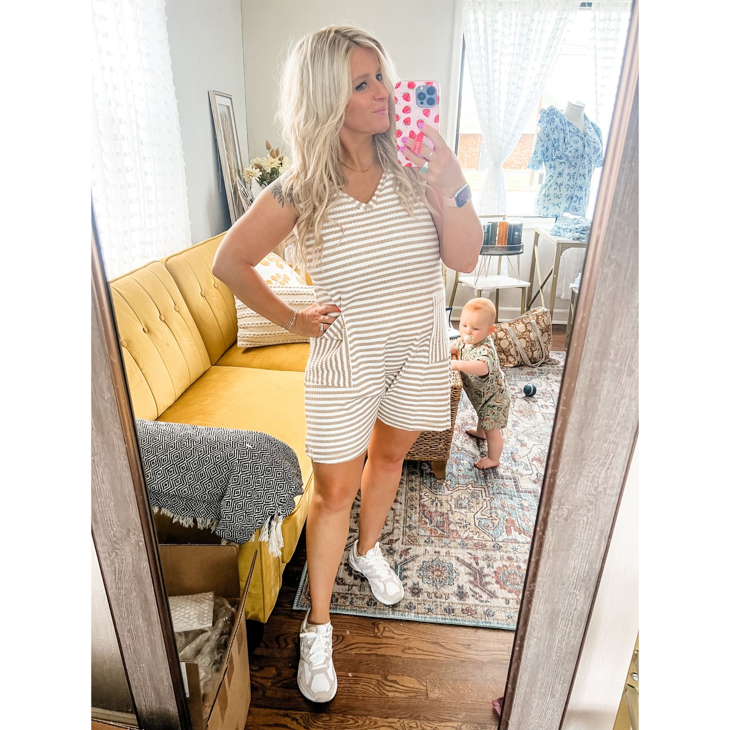 Taupe Casual Striped Romper