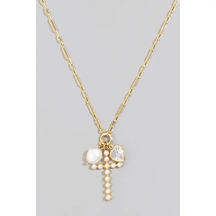 Pearl Studded Cross Necklace