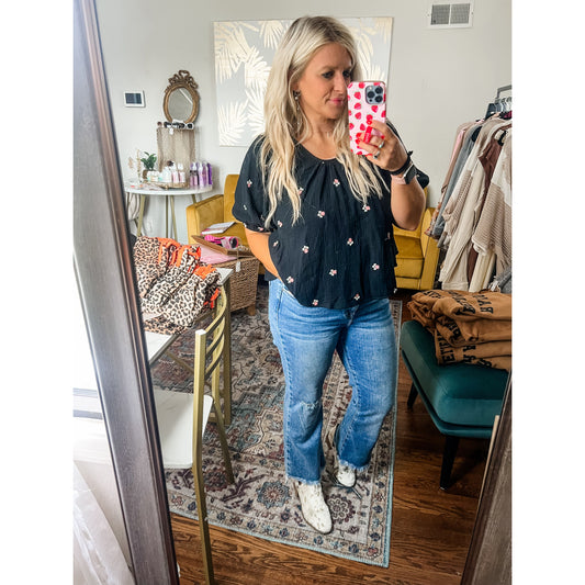 Black Floral Embroidered Top