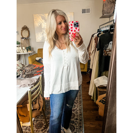 Textured Panel Button Henley Top