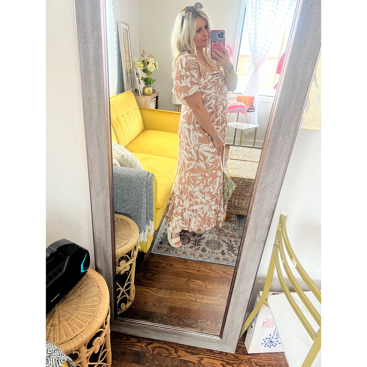 Floral Leaf Print Midi