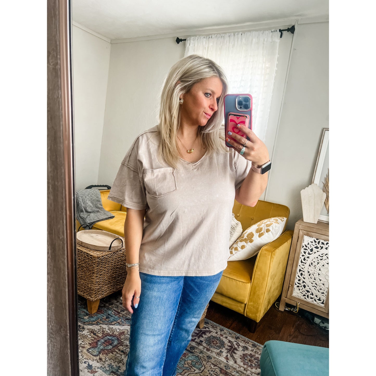 Mineral Washed V-Neck Knit Top