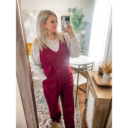Wine Corduroy Jumpsuit