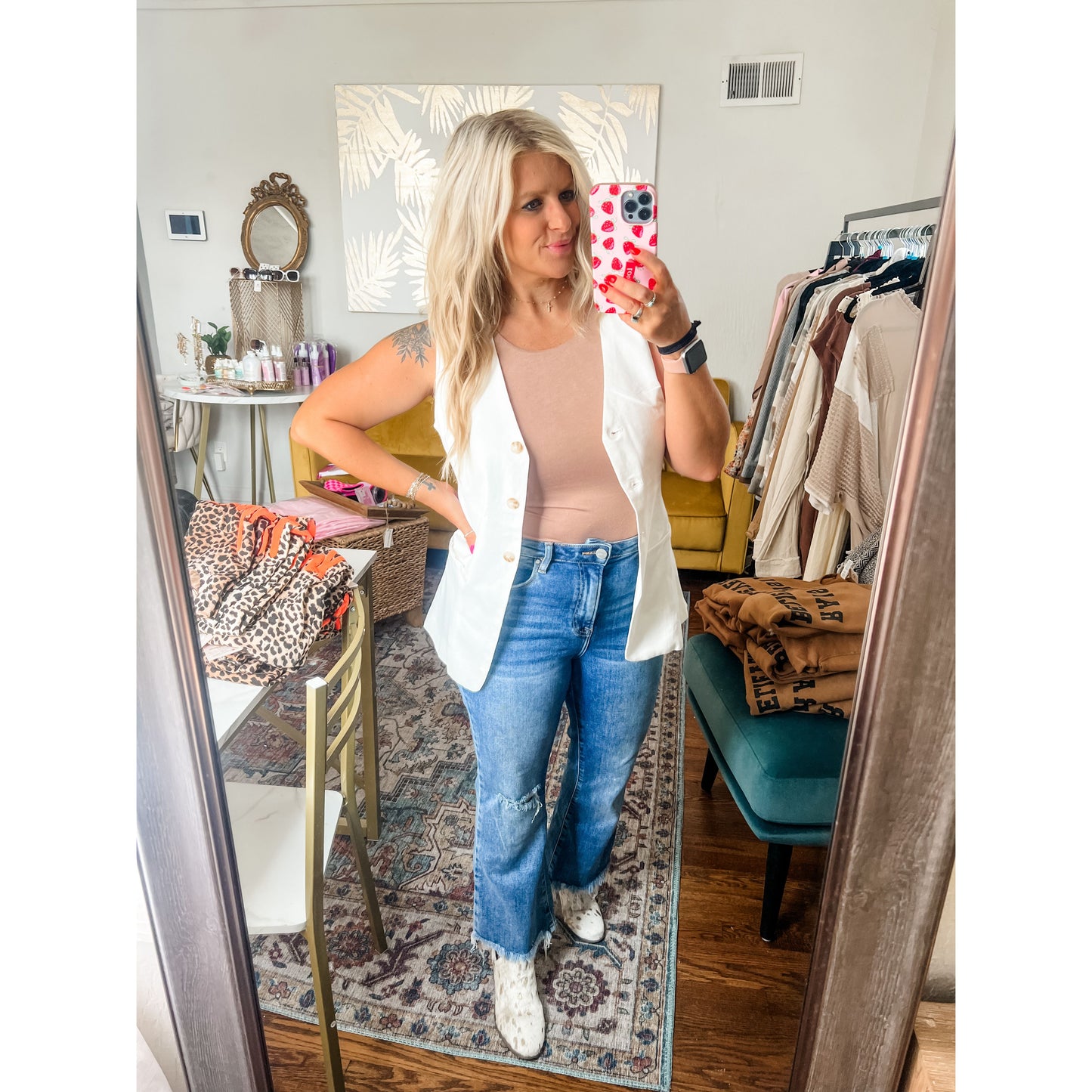 White Button Down Vest