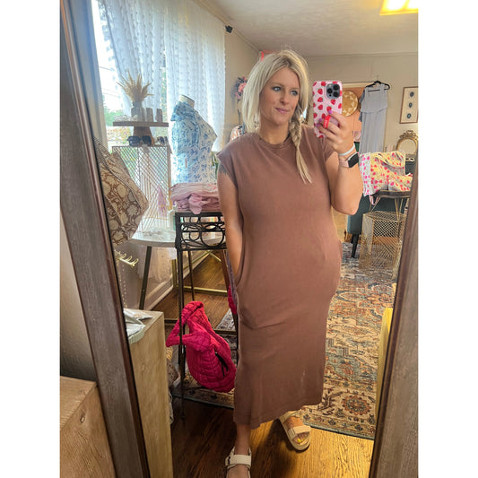 Casual Cap Sleeve Midi Dress