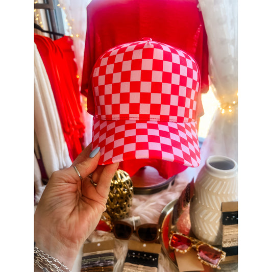 Red and Pink Checkered Hat