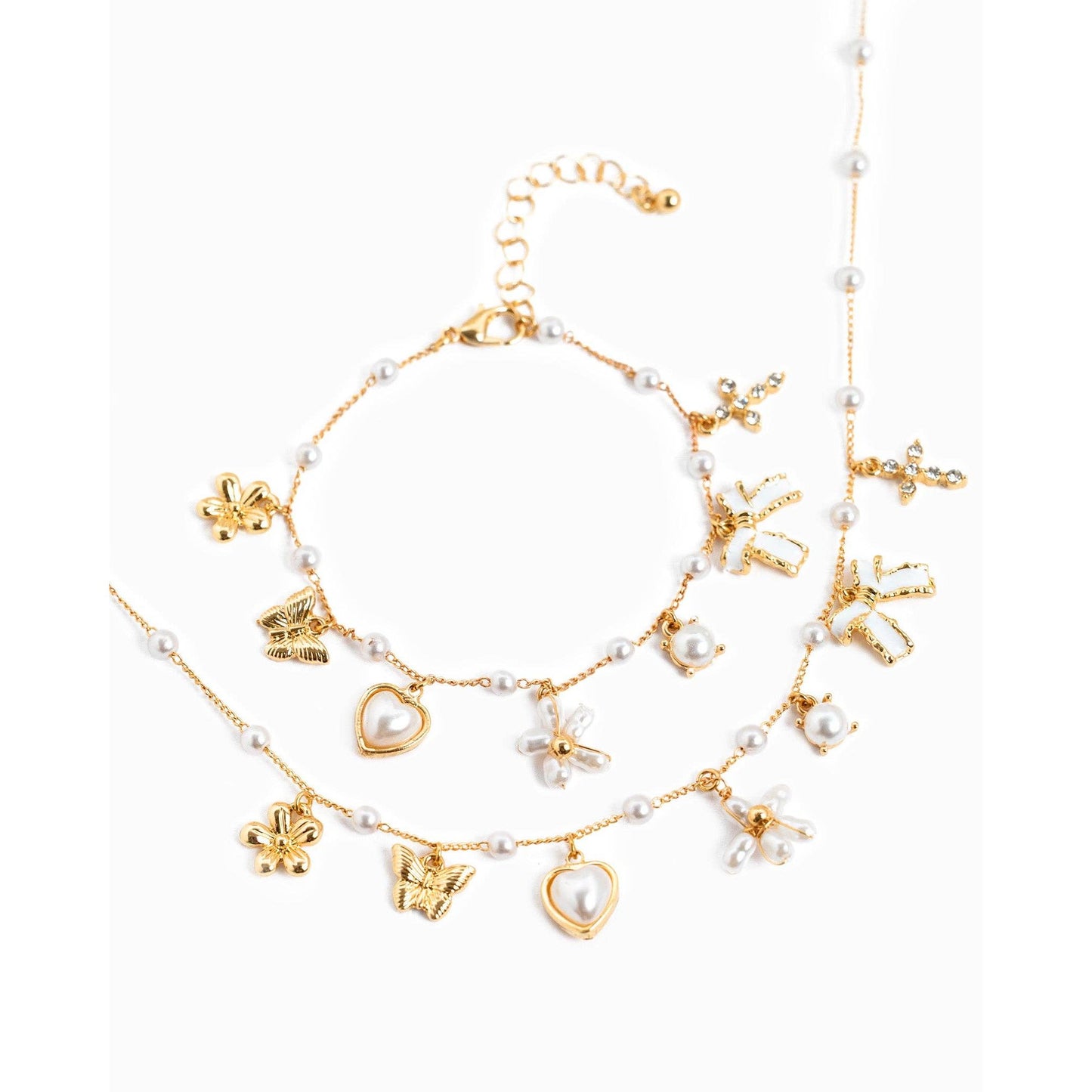 Pearl Flower Multi Charm Necklace