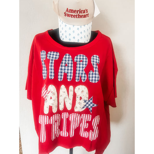 Stars and Stripes Patchwork Top-RED