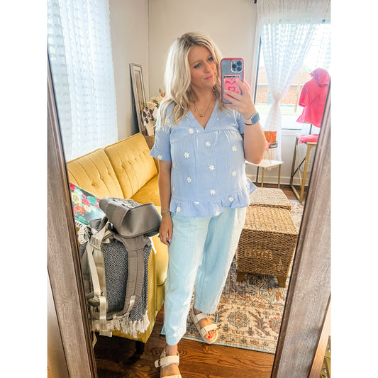 Blue Flower Embroidered Top