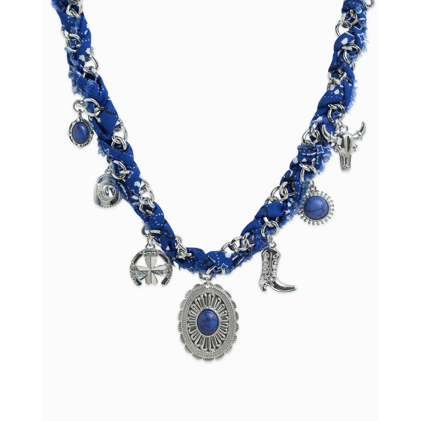 Paisley Scarf Western Concho Multi Charm Necklace