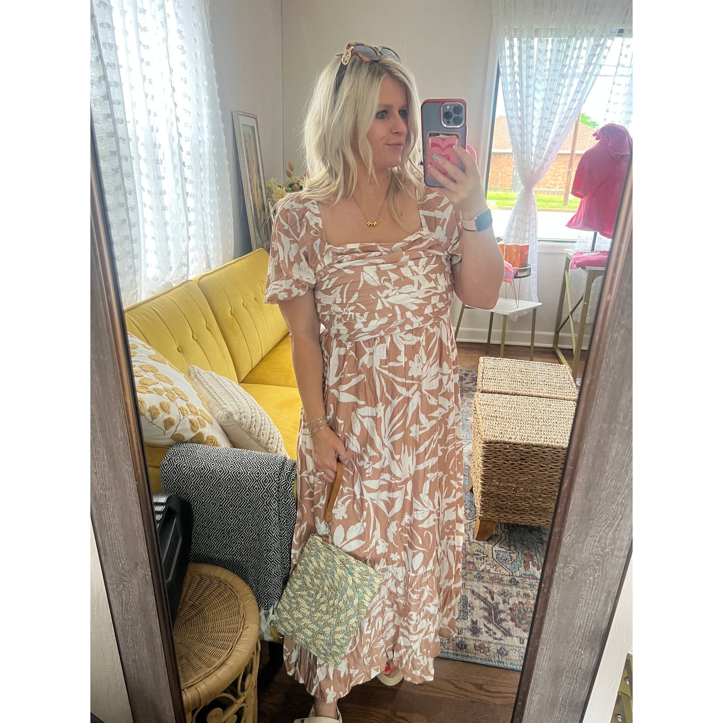 Floral Leaf Print Midi
