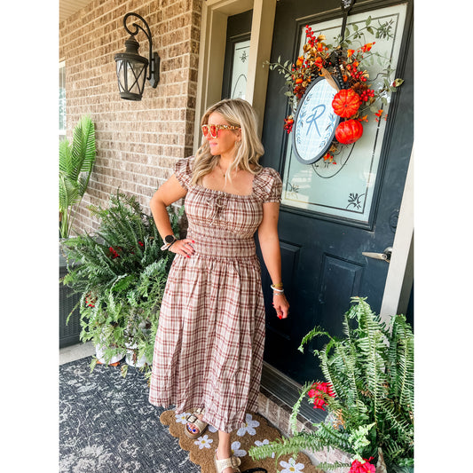 Plaid Fall Burgundy Dress