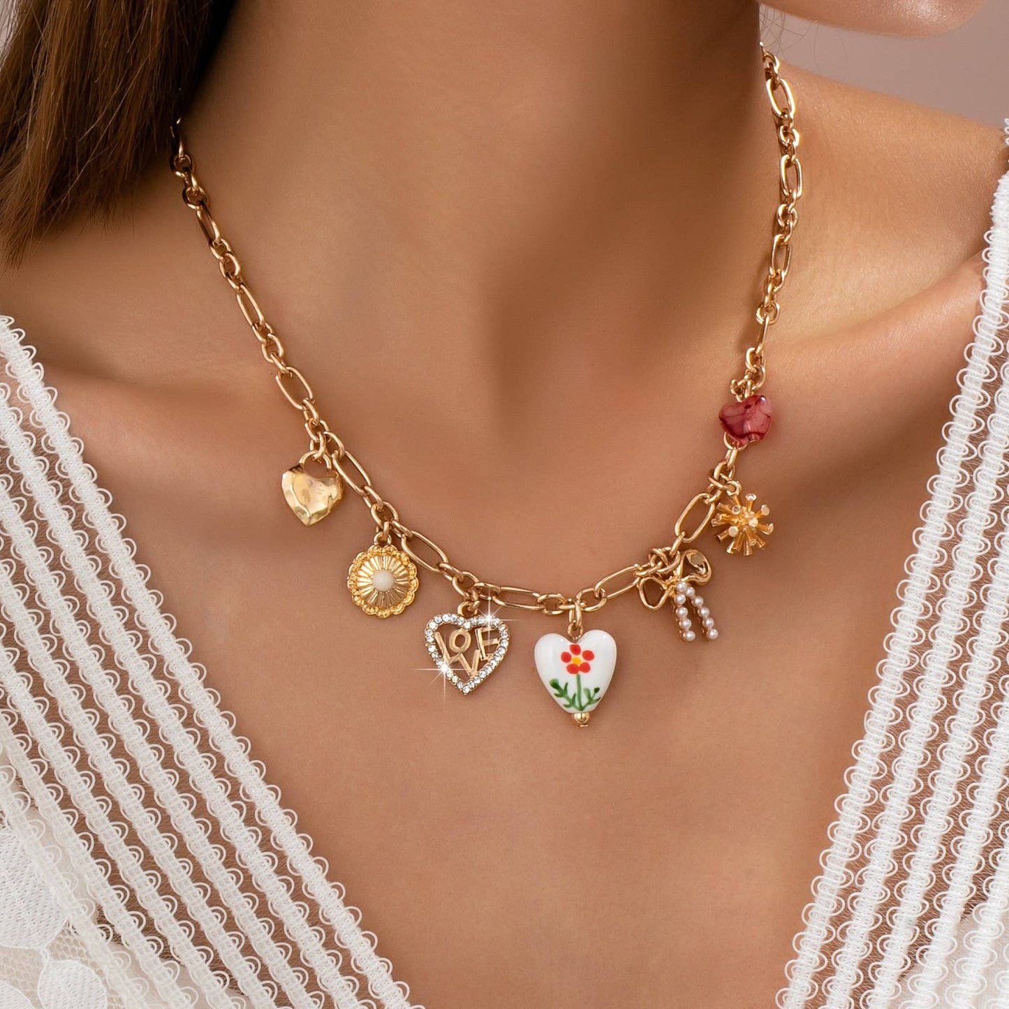 Spring Heart Charm Necklace