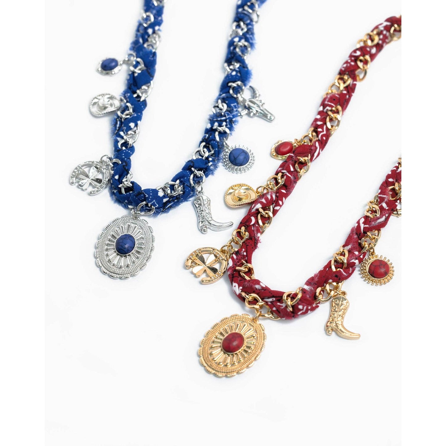 Paisley Scarf Western Concho Multi Charm Necklace