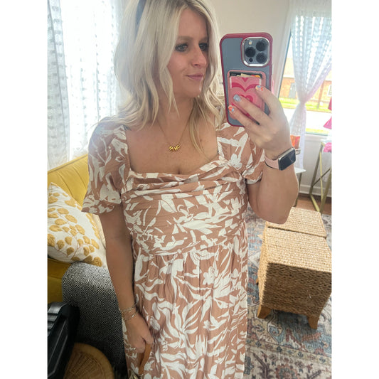 Floral Leaf Print Midi