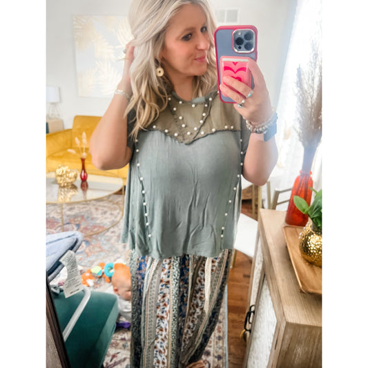 Multi Colored Printed Pants-Olive