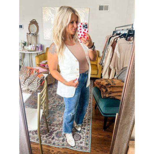 White Button Down Vest