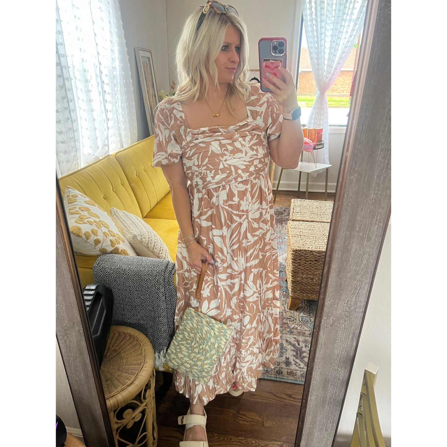Floral Leaf Print Midi
