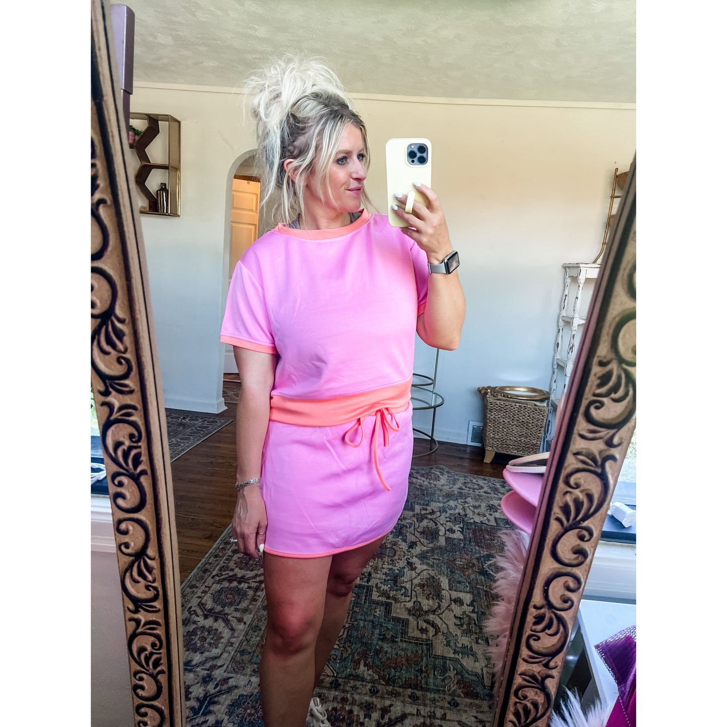 Pink and Orange Skirt and Top Set