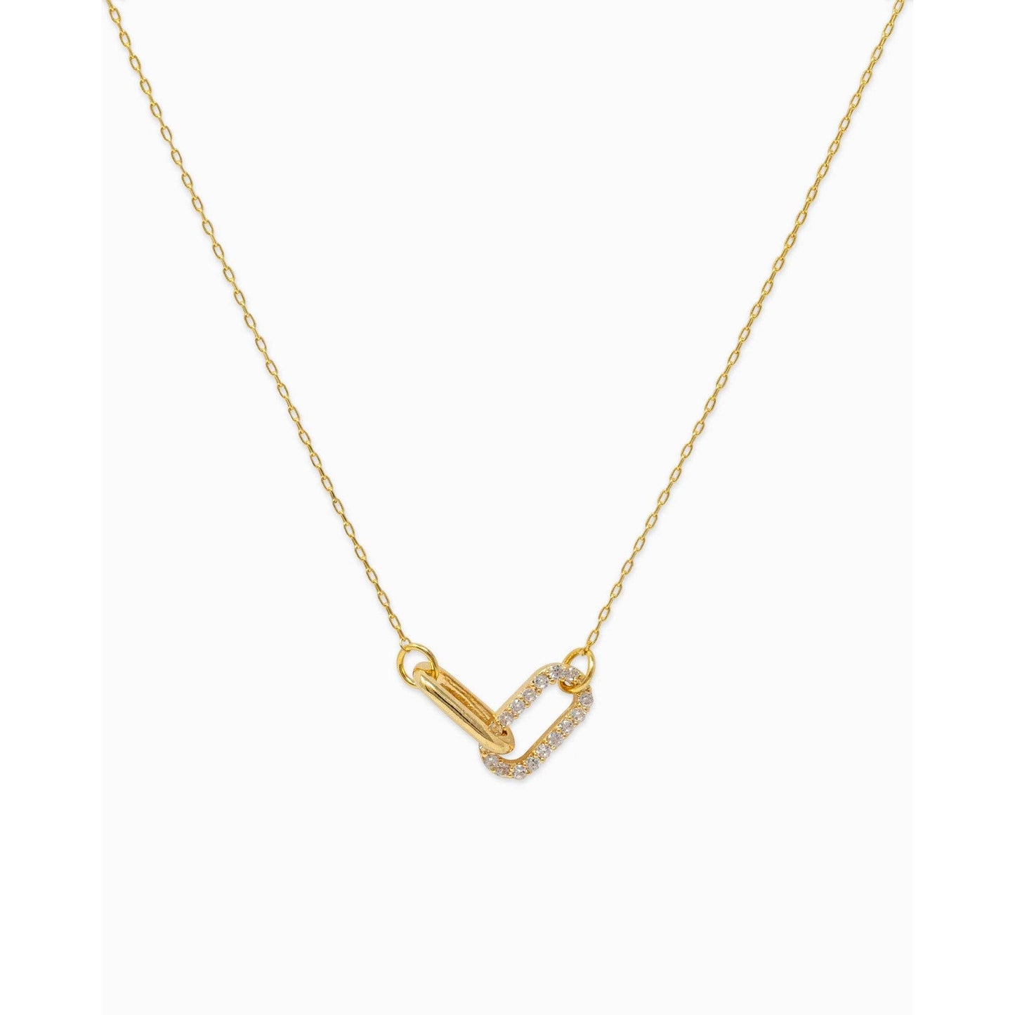 Contrast CZ Clip Link Pendant Necklace