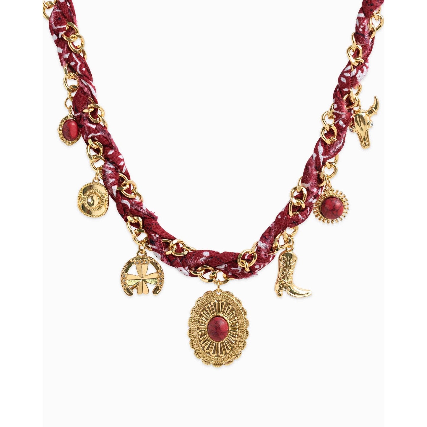 Paisley Scarf Western Concho Multi Charm Necklace