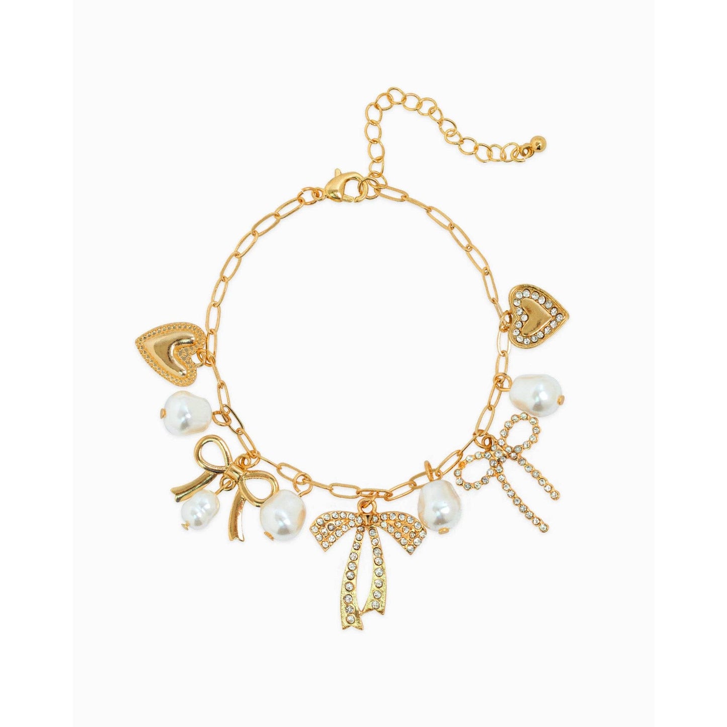 Multi Pearl Bow Charm Bracelet