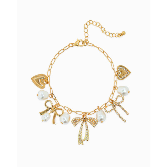 Multi Pearl Bow Charm Bracelet