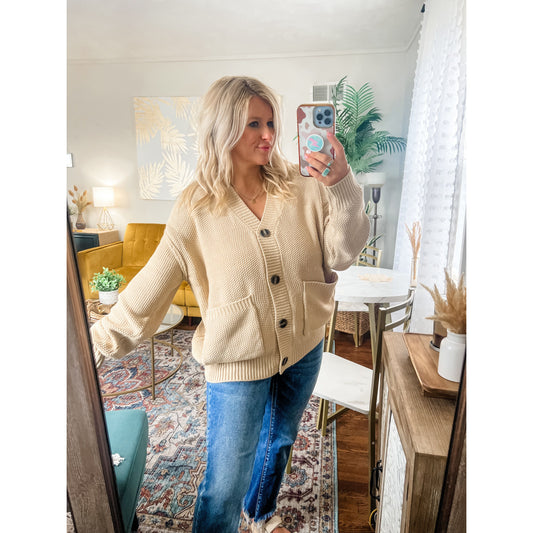 Beige Button Cardi