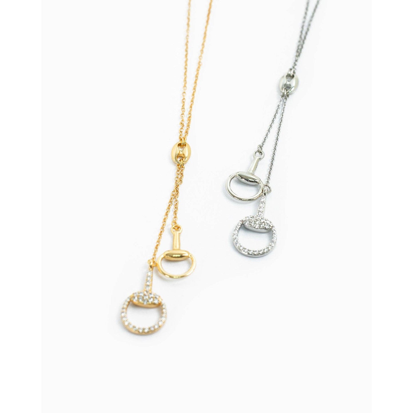 Pave Horsebit Y Drop Necklace