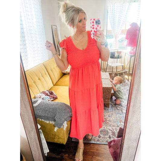 Coral Flutter Sleeve Maxi