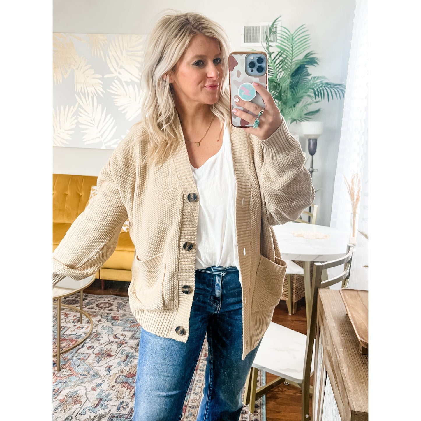 Beige Button Cardi