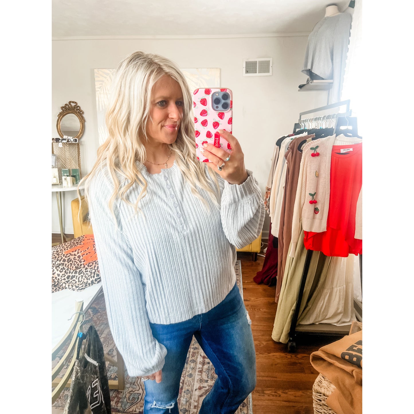 Grey Ribbed Top