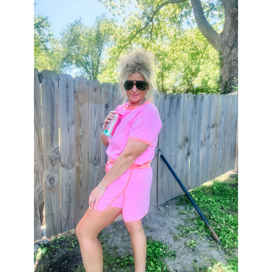 Pink and Orange Skirt and Top Set