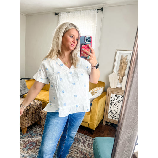 Flower Embroidered Top