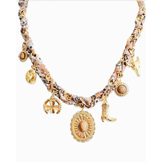 Paisley Scarf Western Concho Multi Charm Necklace