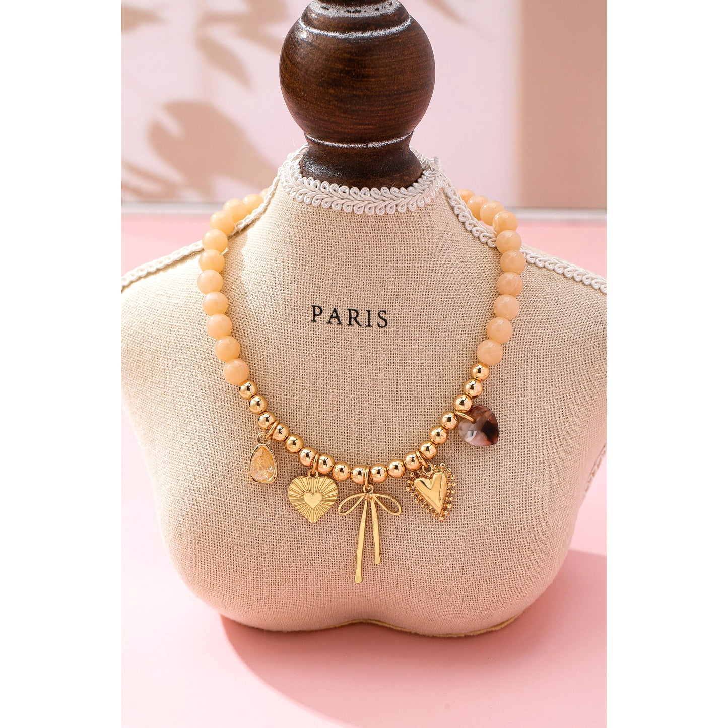 Beige Beaded Charm Necklace