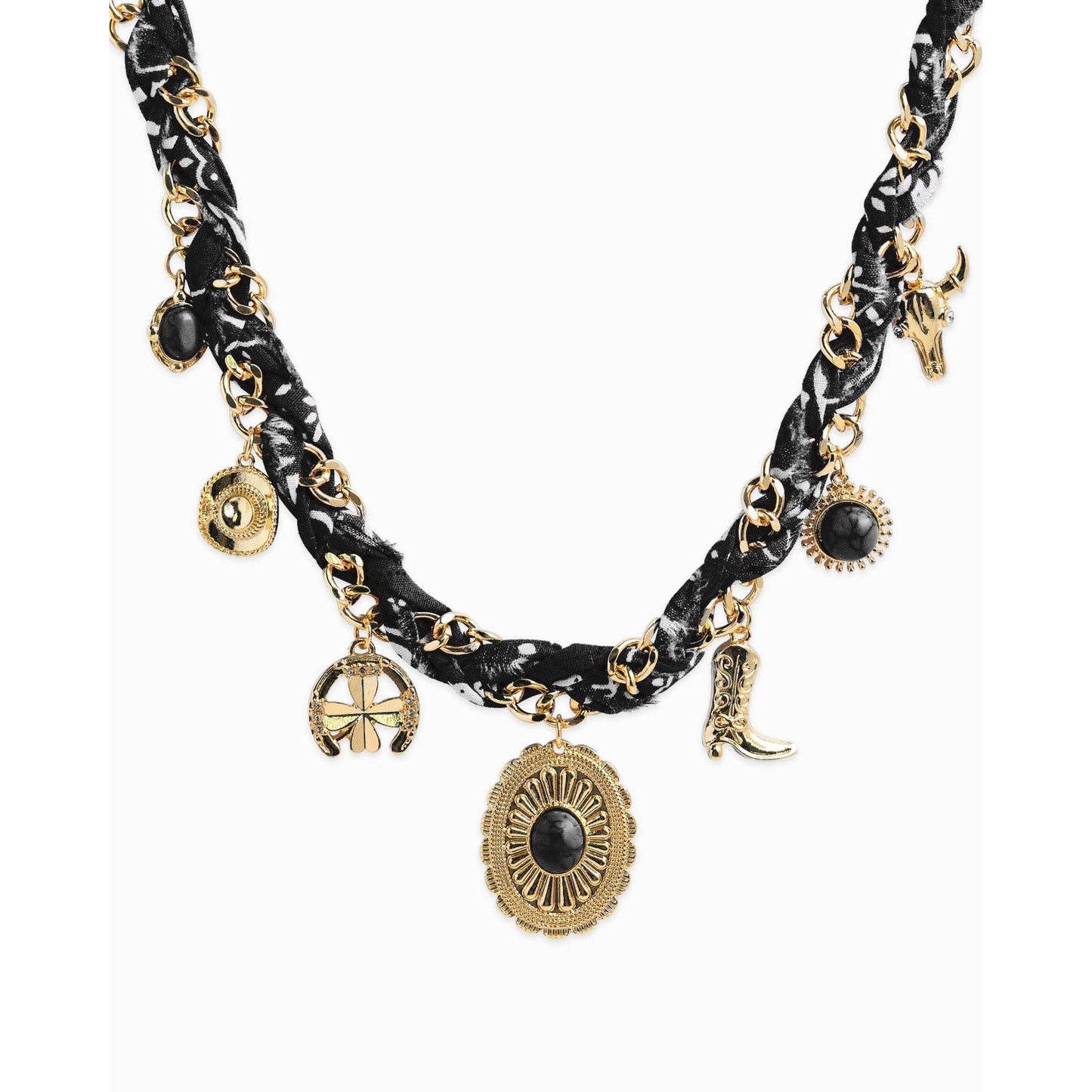 Paisley Scarf Western Concho Multi Charm Necklace