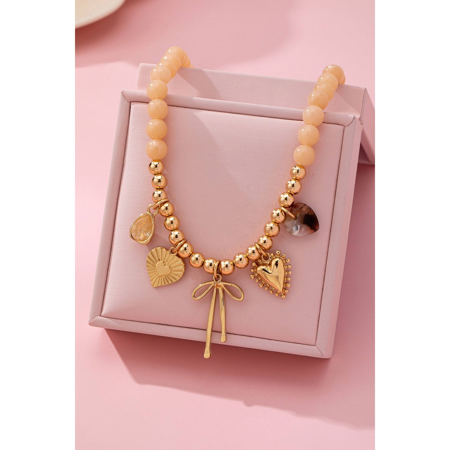 Beige Beaded Charm Necklace