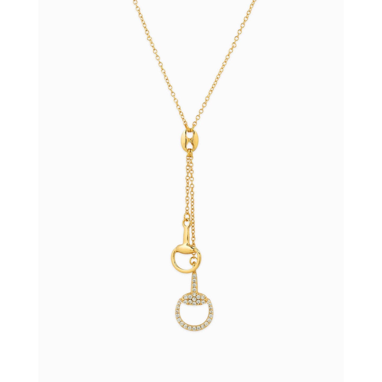 Pave Horsebit Y Drop Necklace