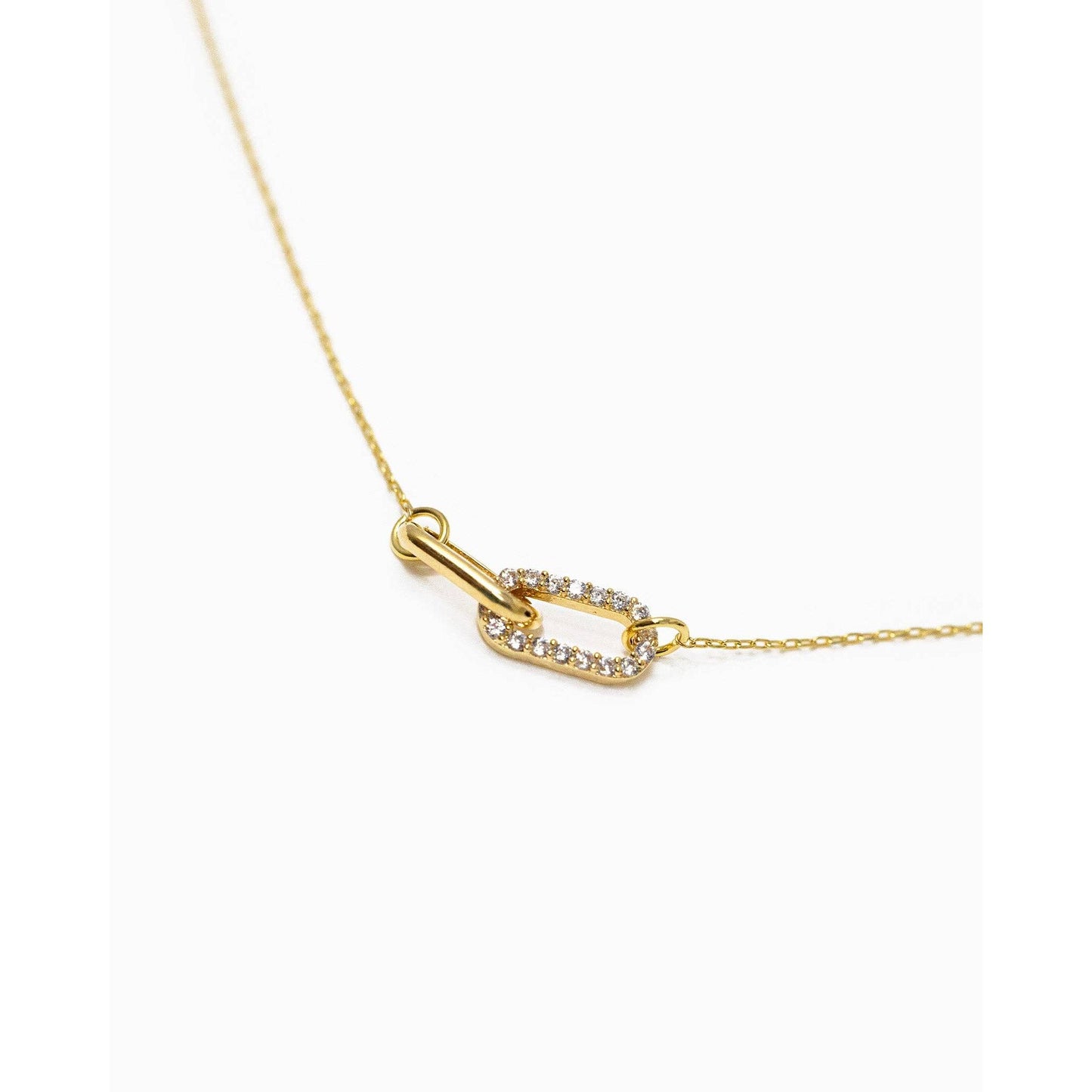 Contrast CZ Clip Link Pendant Necklace
