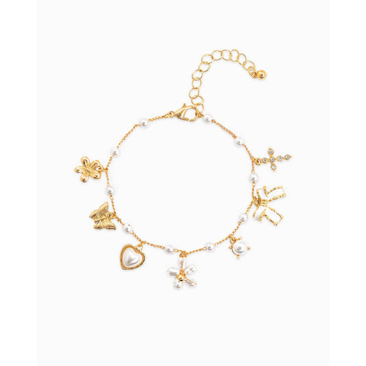 Pearl Flower Multi Charm Bracelet